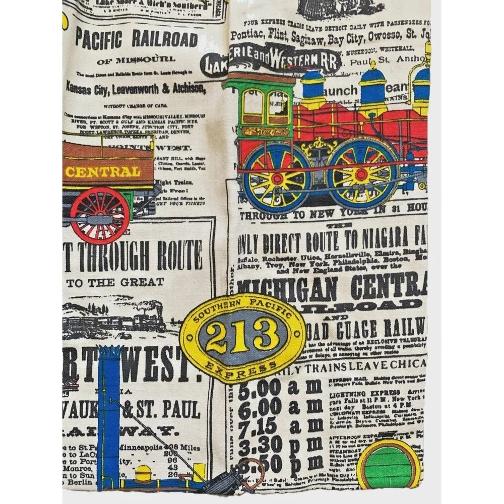 Vintage Steam Engine Trains Transportation Advertising Lined Curtains 42x44